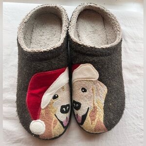 LL Bean Women's Daybreak Scuffs Golden Retriever Santa Hat Wool Slippers‎ 9